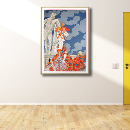 Illustration Figure Canvas Art Vintage Textured Living Room Wall Decor in Blue-Orange Blue Clearhalo 'Arts' 'Canvas Art' 1808276