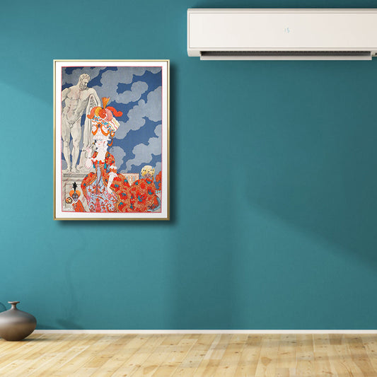 Illustration Figure Canvas Art Vintage Textured Living Room Wall Decor in Blue-Orange Clearhalo 'Arts' 'Canvas Art' 1808277