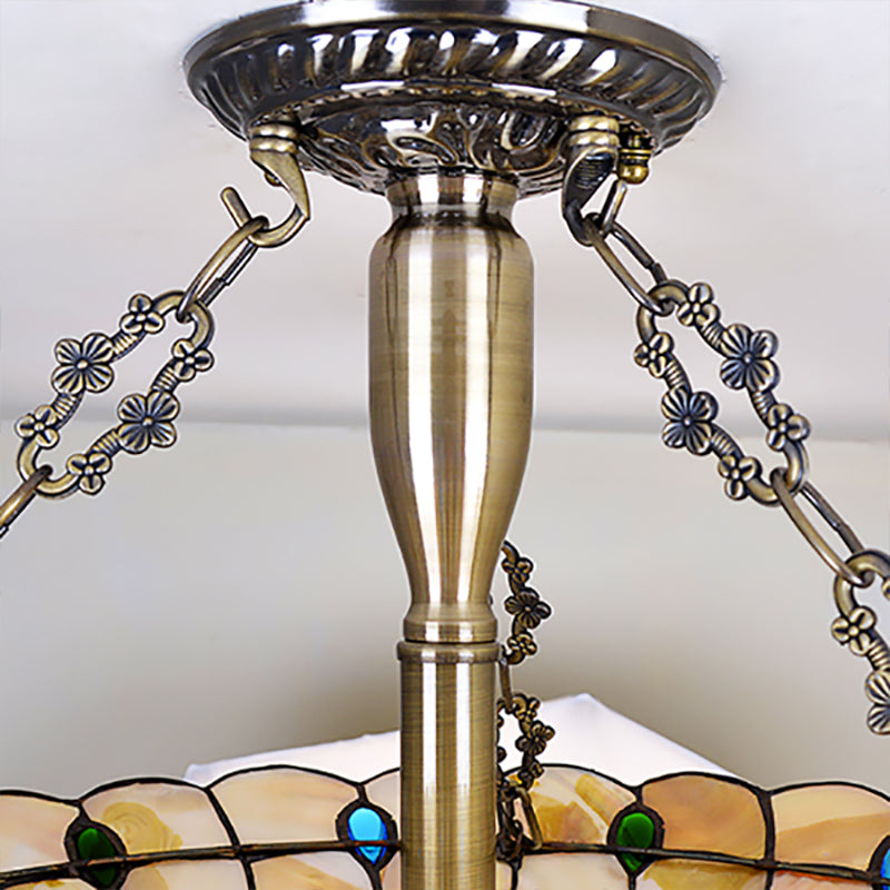 Vintage Bowl Ceiling Light Stained Glass 4 Heads Jewel Semi Flush Ceiling Fixture in Beige Clearhalo 'Ceiling Lights' 'Chandeliers' 'Close To Ceiling Lights' 'Close to ceiling' 'Semi-flushmount' 'Tiffany close to ceiling' 'Tiffany' Lighting' 180829