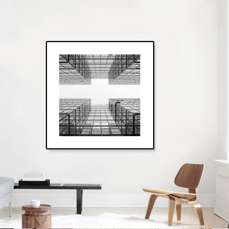 Grey Skyscraper Wall Art Architecture Contemporary Textured Canvas Print for Home Light Gray Clearhalo 'Art Gallery' 'Canvas Art' 'Contemporary Art Gallery' 'Modern' Arts' 1808352