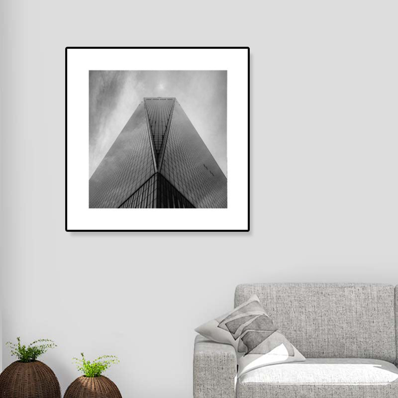 Grey Skyscraper Wall Art Architecture Contemporary Textured Canvas Print for Home Clearhalo 'Art Gallery' 'Canvas Art' 'Contemporary Art Gallery' 'Modern' Arts' 1808363