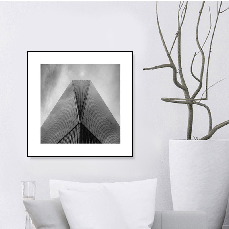 Grey Skyscraper Wall Art Architecture Contemporary Textured Canvas Print for Home Clearhalo 'Art Gallery' 'Canvas Art' 'Contemporary Art Gallery' 'Modern' Arts' 1808364