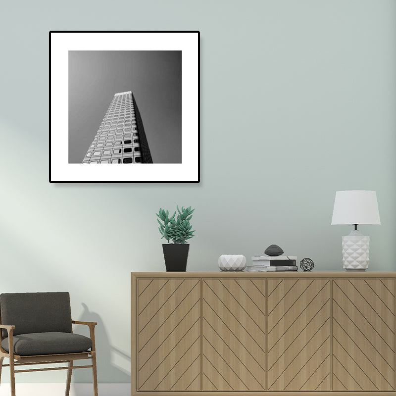Grey Skyscraper Wall Art Architecture Contemporary Textured Canvas Print for Home White-Gray Clearhalo 'Art Gallery' 'Canvas Art' 'Contemporary Art Gallery' 'Modern' Arts' 1808366