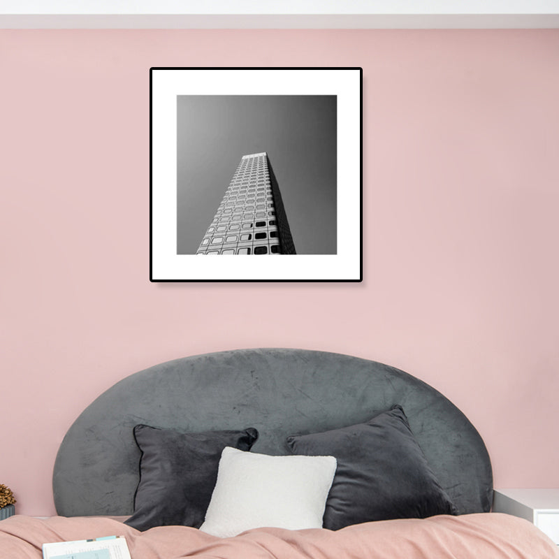 Grey Skyscraper Wall Art Architecture Contemporary Textured Canvas Print for Home Clearhalo 'Art Gallery' 'Canvas Art' 'Contemporary Art Gallery' 'Modern' Arts' 1808367
