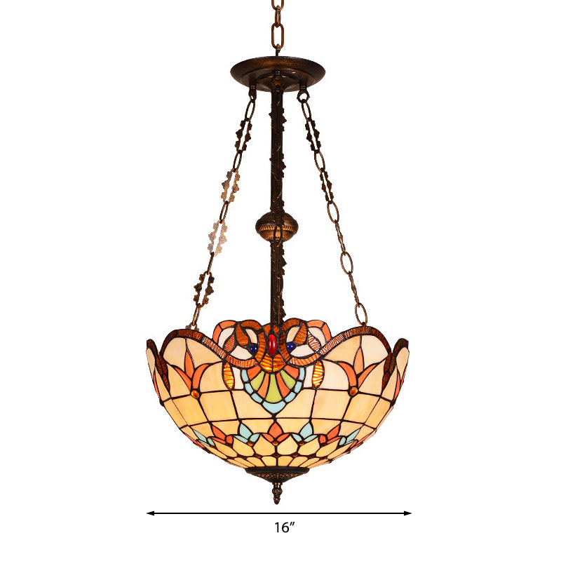 Bowl Ceiling Light Retro Style Stained Glass 3 Heads Semi Flush Ceiling Fixture for Bedroom Lighting Clearhalo 'Ceiling Lights' 'Chandeliers' 'Industrial' 'Middle Century Chandeliers' 'Tiffany Chandeliers' 'Tiffany close to ceiling' 'Tiffany' Lighting' 180838