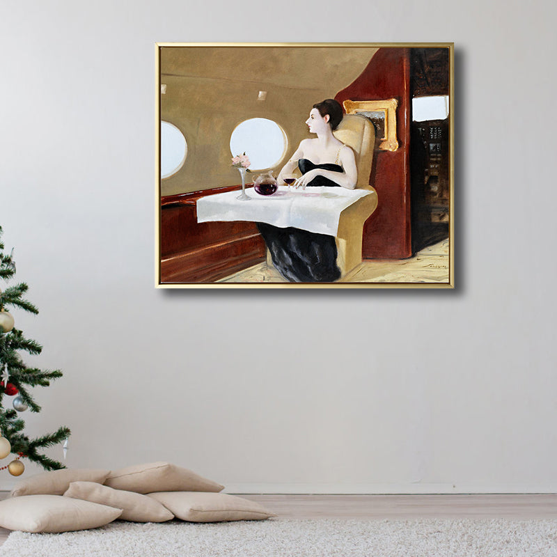 Oil Painting Woman Canvas Art Nouveau Excellent Entertainment Wall Decor, Dark Color Black Clearhalo 'Arts' 'Canvas Art' 1808390