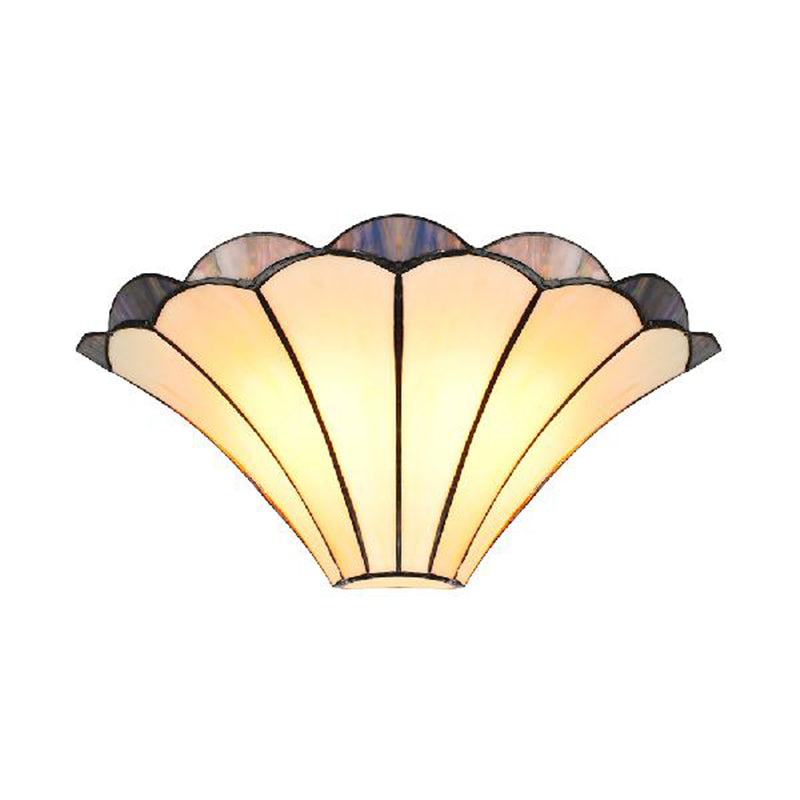Scalloped Wall Lamp Traditional 2 Lights Stained Glass Wall Sconce Light with Flared Shade Clearhalo 'Industrial' 'Middle century wall lights' 'Tiffany wall lights' 'Tiffany' 'Wall Lamps & Sconces' 'Wall Lights' Lighting' 180842