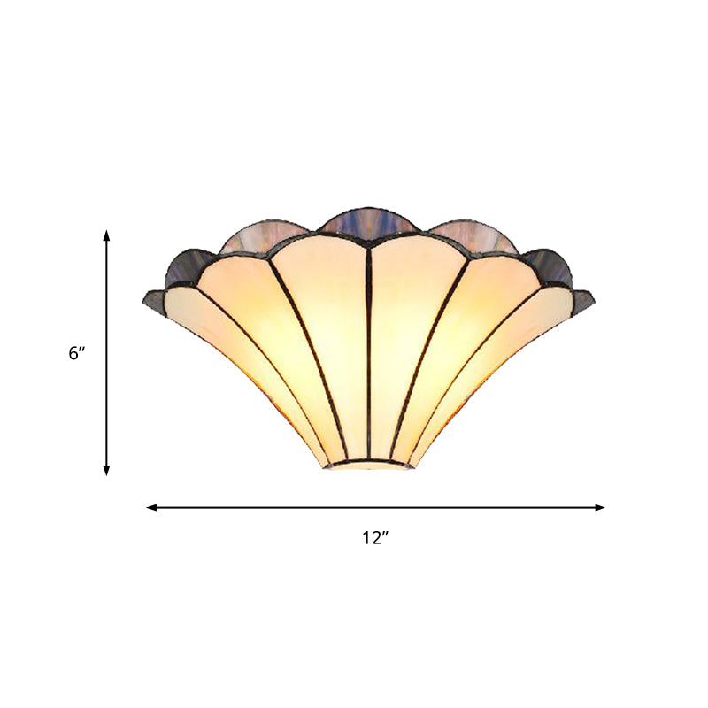 Scalloped Wall Lamp Traditional 2 Lights Stained Glass Wall Sconce Light with Flared Shade Clearhalo 'Industrial' 'Middle century wall lights' 'Tiffany wall lights' 'Tiffany' 'Wall Lamps & Sconces' 'Wall Lights' Lighting' 180843