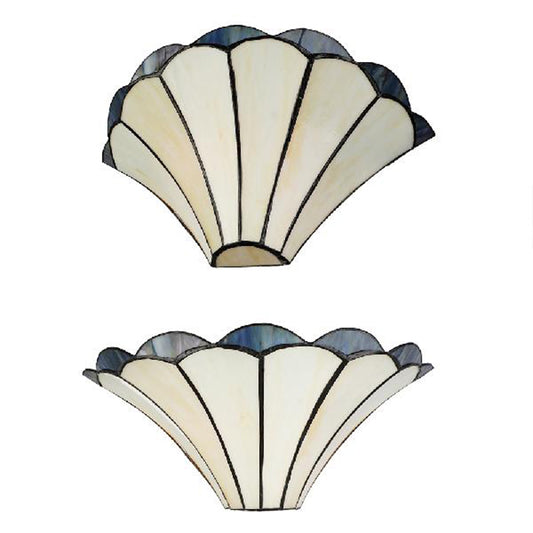 Scalloped Wall Lamp Traditional 2 Lights Stained Glass Wall Sconce Light with Flared Shade Clearhalo 'Industrial' 'Middle century wall lights' 'Tiffany wall lights' 'Tiffany' 'Wall Lamps & Sconces' 'Wall Lights' Lighting' 180846