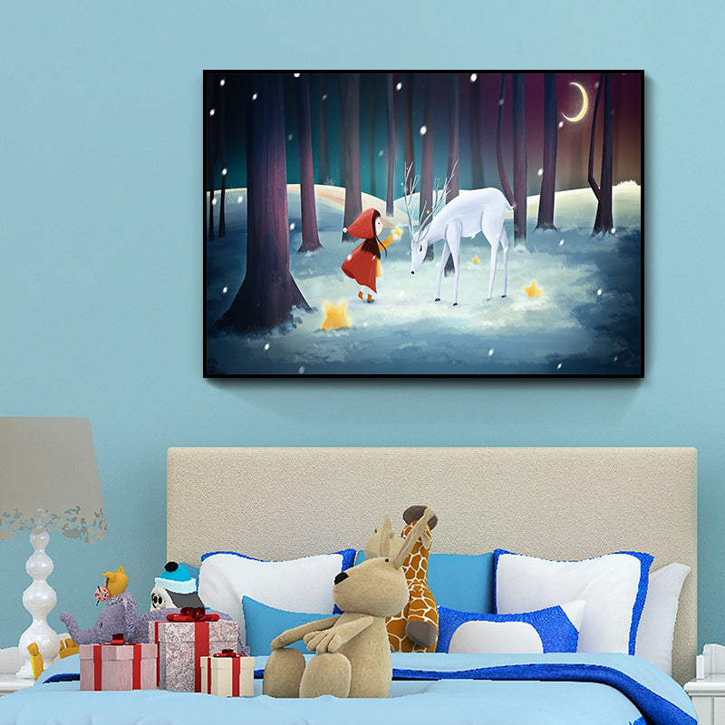 Children's Art Wild Deer Canvas Print Light Color Textured Wall Decor for Living Room Royal Blue Clearhalo 'Art Gallery' 'Canvas Art' 'Kids' Arts' 1808657
