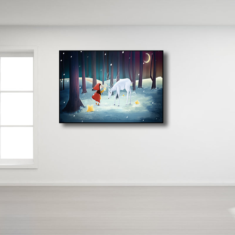 Children's Art Wild Deer Canvas Print Light Color Textured Wall Decor for Living Room Clearhalo 'Art Gallery' 'Canvas Art' 'Kids' Arts' 1808658