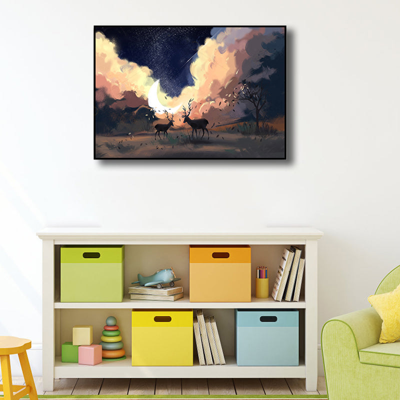 Children's Art Wild Deer Canvas Print Light Color Textured Wall Decor for Living Room Clearhalo 'Art Gallery' 'Canvas Art' 'Kids' Arts' 1808666