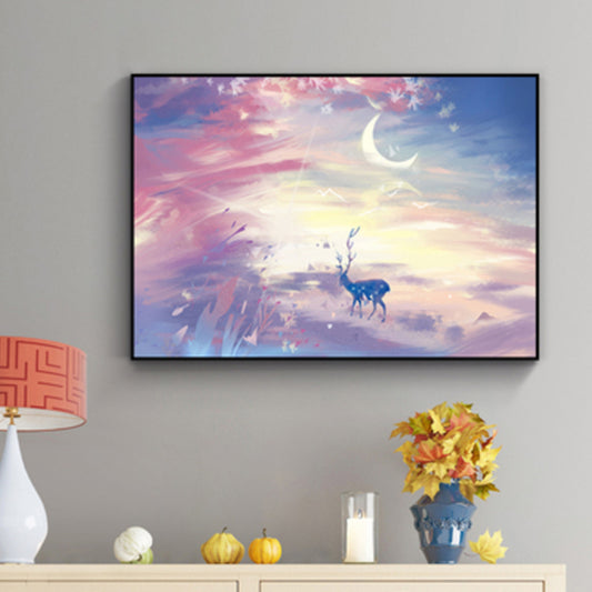Children's Art Wild Deer Canvas Print Light Color Textured Wall Decor for Living Room Pink