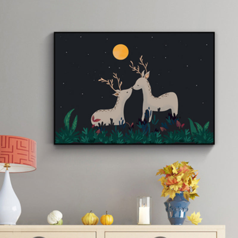 Children's Art Wild Deer Canvas Print Light Color Textured Wall Decor for Living Room Black Clearhalo 'Art Gallery' 'Canvas Art' 'Kids' Arts' 1808673