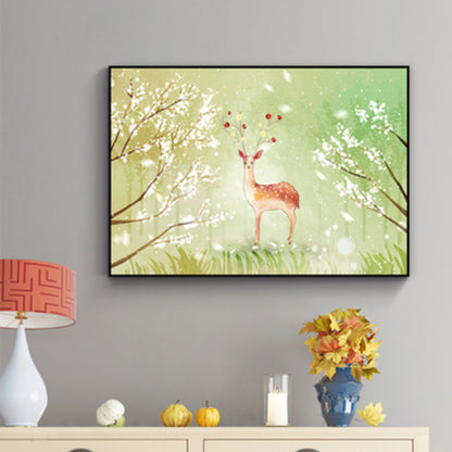 Children's Art Wild Deer Canvas Print Light Color Textured Wall Decor for Living Room Green Clearhalo 'Art Gallery' 'Canvas Art' 'Kids' Arts' 1808677