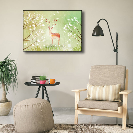 Children's Art Wild Deer Canvas Print Light Color Textured Wall Decor for Living Room Clearhalo 'Art Gallery' 'Canvas Art' 'Kids' Arts' 1808678