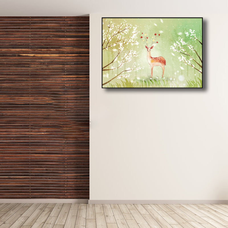 Children's Art Wild Deer Canvas Print Light Color Textured Wall Decor for Living Room Clearhalo 'Art Gallery' 'Canvas Art' 'Kids' Arts' 1808679