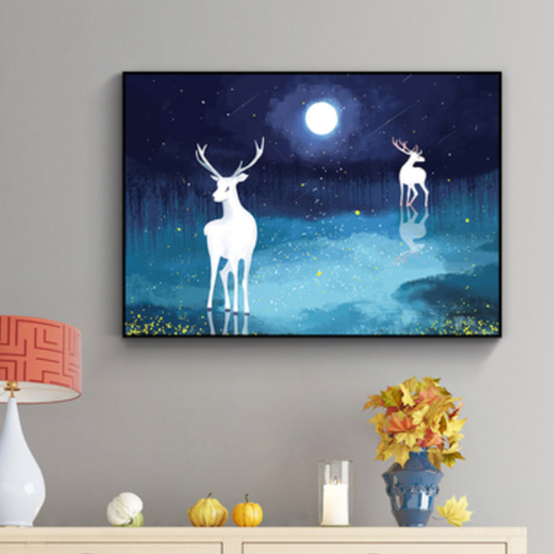Children's Art Wild Deer Canvas Print Light Color Textured Wall Decor for Living Room Blue Clearhalo 'Art Gallery' 'Canvas Art' 'Kids' Arts' 1808681