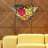 Floral Wall Sconce Light with Rose and Jewel Stained Glass 1 Light Rustic Art Deco Wall Lighting for Foyer Clearhalo 'Industrial' 'Middle century wall lights' 'Tiffany wall lights' 'Tiffany' 'Wall Lamps & Sconces' 'Wall Lights' Lighting' 180875