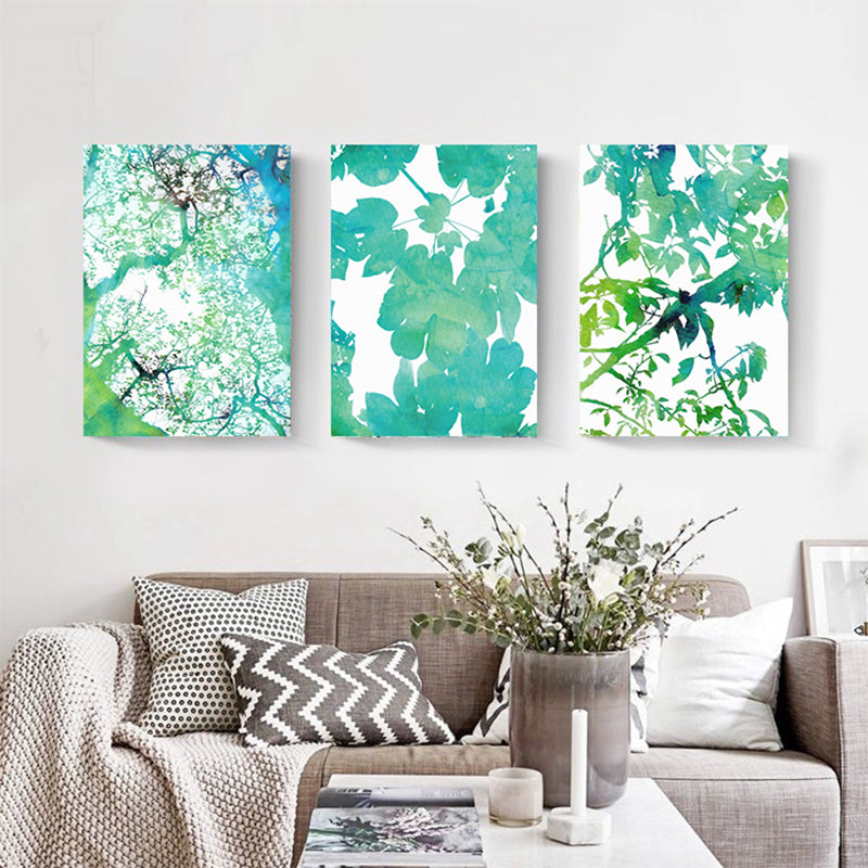 Contemporary Canvas Print Green Botanical Leaves Painting, Set of 3, Multiple Sizes Green Clearhalo 'Art Gallery' 'Canvas Art' 'Contemporary Art Gallery' 'Modern' Arts' 1808767