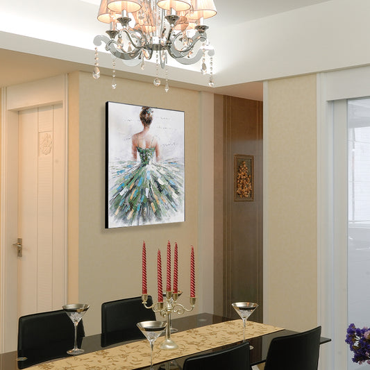 Dressing Maiden Back Scene Canvas Textured Glam Style for Girls Bedroom Wall Art Decor Green