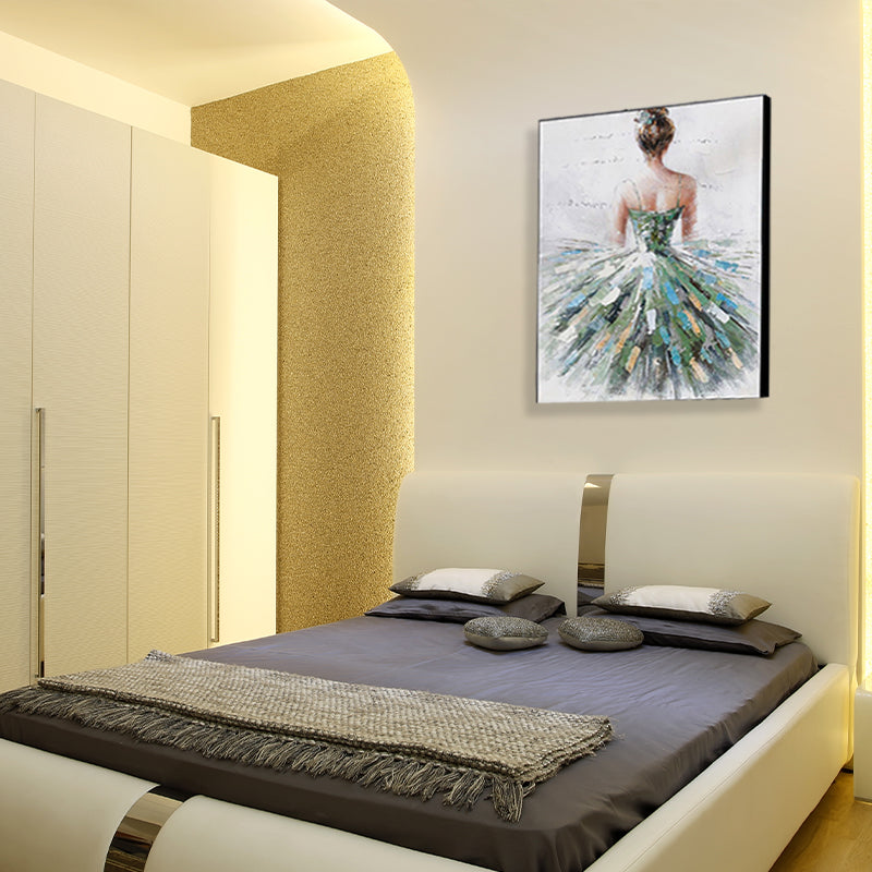 Dressing Maiden Back Szene Leinwand strukturierter Glam -Stil für Mädchen Schlafzimmer Wandkunstdekoration