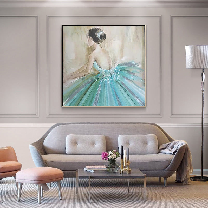 Light Color Glam Canvas Ballet Girl Art Print for Dining Room, Multiple Sizes Options Blue Clearhalo 'Arts' 'Canvas Art' 1808892