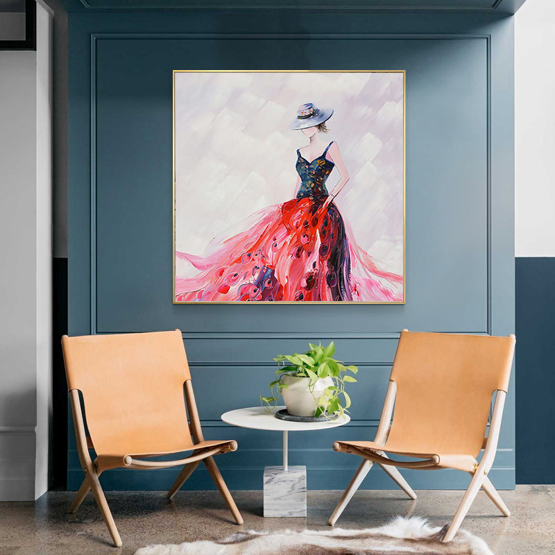 Light Color Glam Canvas Ballet Girl Art Print for Dining Room, Multiple Sizes Options Red Clearhalo 'Arts' 'Canvas Art' 1808900
