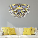 Baroque Bowl Wall Sconce Stained Glass 1 Head Wall Mount Light in Purple and Yellow for Staircase Purple-Yellow Clearhalo 'Industrial' 'Middle century wall lights' 'Tiffany wall lights' 'Tiffany' 'Wall Lamps & Sconces' 'Wall Lights' Lighting' 180891