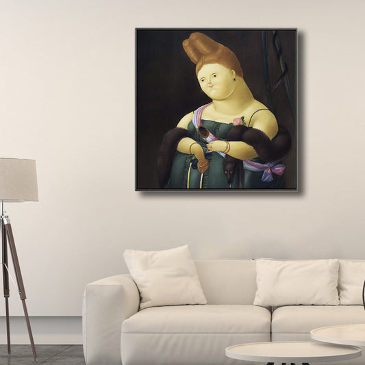 Funny Figure Wall Art House Interior Fernando Botero Drawing Canvas Print in Soft Color Black Clearhalo 'Art Gallery' 'Canvas Art' 'Traditional' Arts' 1808925