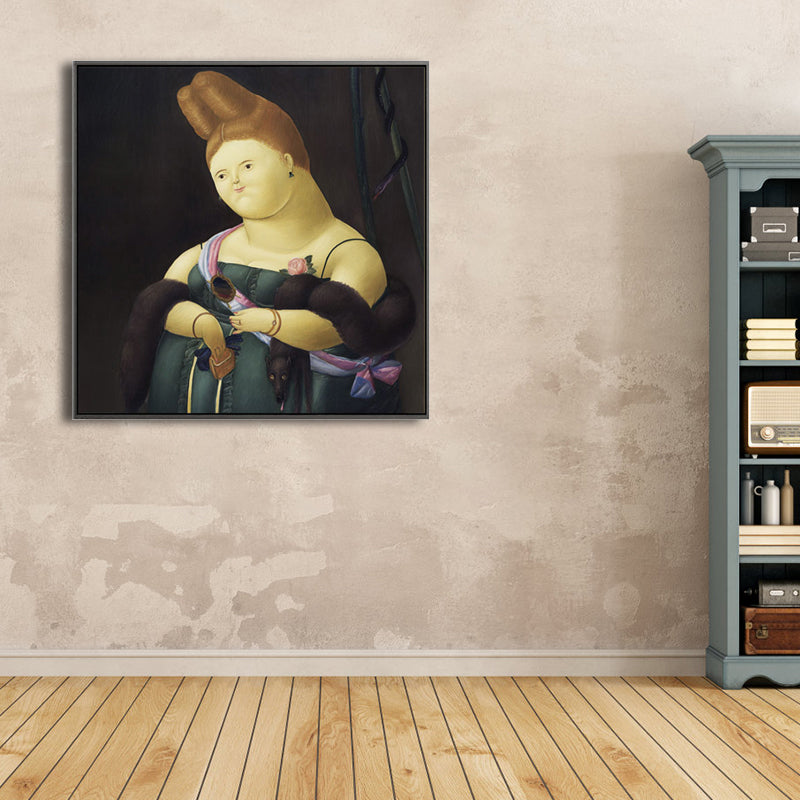 Funny Figure Wall Art House Interior Fernando Botero Drawing Canvas Print in Soft Color Clearhalo 'Art Gallery' 'Canvas Art' 'Traditional' Arts' 1808926