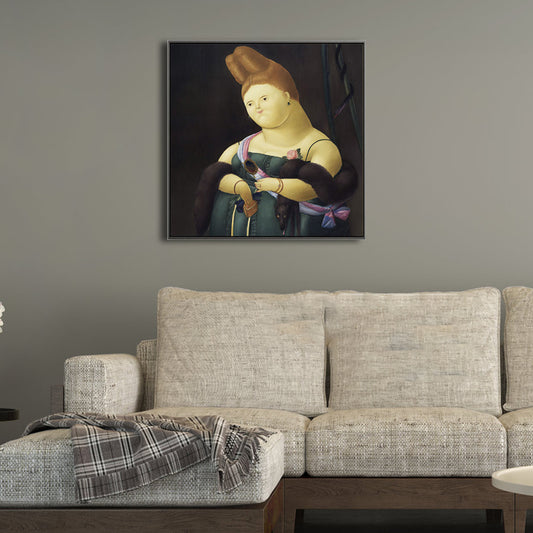 Funny Figure Wall Art House Interior Fernando Botero Drawing Canvas Print in Soft Color Clearhalo 'Art Gallery' 'Canvas Art' 'Traditional' Arts' 1808927