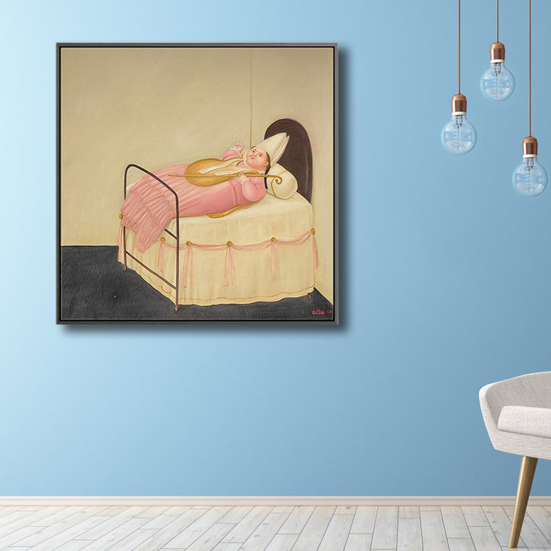 Funny Figure Wall Art House Interior Fernando Botero Drawing Canvas Print in Soft Color Clearhalo 'Art Gallery' 'Canvas Art' 'Traditional' Arts' 1808933