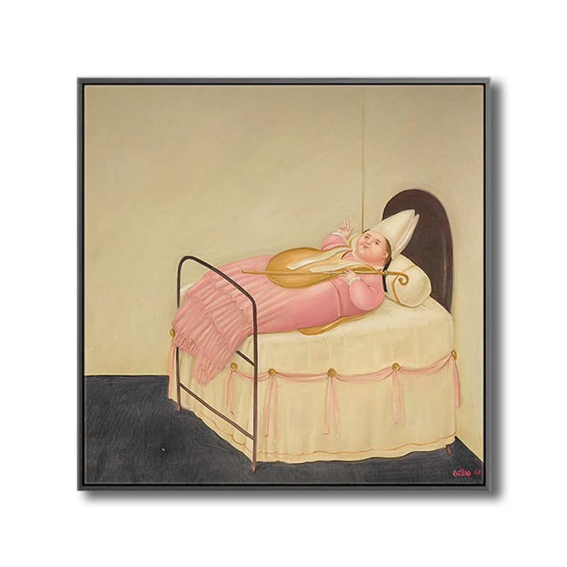 Funny Figure Wall Art House Interior Fernando Botero Drawing Canvas Print in Soft Color Clearhalo 'Art Gallery' 'Canvas Art' 'Traditional' Arts' 1808935