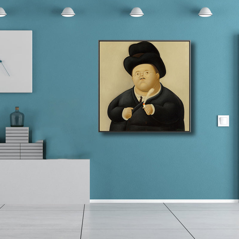 Funny Figure Wall Art House Interior Fernando Botero Drawing Canvas Print in Soft Color Clearhalo 'Art Gallery' 'Canvas Art' 'Traditional' Arts' 1808937