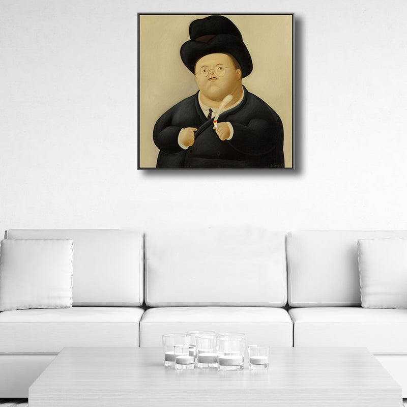 Funny Figure Wall Art House Interior Fernando Botero Drawing Canvas Print in Soft Color Clearhalo 'Art Gallery' 'Canvas Art' 'Traditional' Arts' 1808938