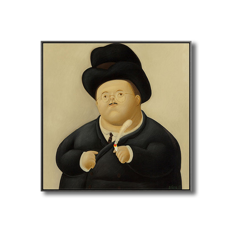 Funny Figure Wall Art House Interior Fernando Botero Drawing Canvas Print in Soft Color Clearhalo 'Art Gallery' 'Canvas Art' 'Traditional' Arts' 1808939