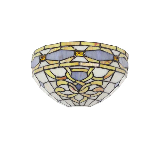 Baroque Bowl Wall Sconce Stained Glass 1 Head Wall Mount Light in Purple and Yellow for Staircase Clearhalo 'Industrial' 'Middle century wall lights' 'Tiffany wall lights' 'Tiffany' 'Wall Lamps & Sconces' 'Wall Lights' Lighting' 180893