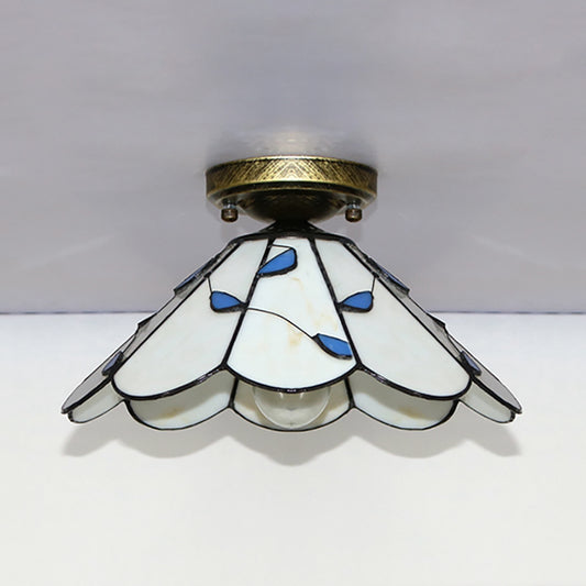 Tiffany Style Flush Light Fixture Nautical Stained Glass 1 Light Ceiling Flush Mount in Clear/White/Orange/Pink/Blue for Hallway Clearhalo 'Ceiling Lights' 'Close To Ceiling Lights' 'Close to ceiling' 'Glass shade' 'Glass' 'Semi-flushmount' 'Tiffany close to ceiling' 'Tiffany' Lighting' 180907