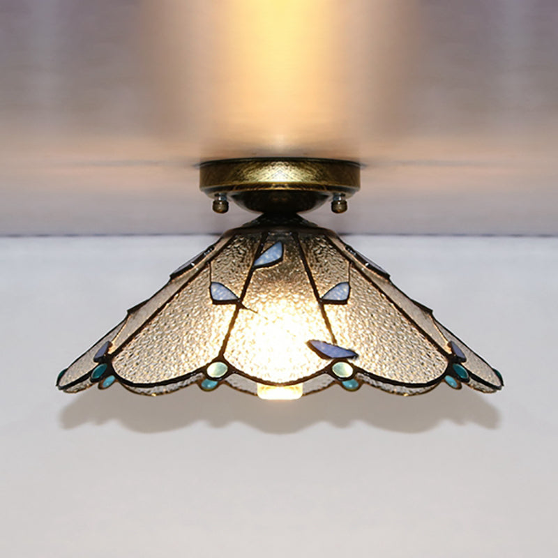 Tiffany Style Flush Light Fixture Nautical Stained Glass 1 Light Ceiling Flush Mount in Clear/White/Orange/Pink/Blue for Hallway Clear Clearhalo 'Ceiling Lights' 'Close To Ceiling Lights' 'Close to ceiling' 'Glass shade' 'Glass' 'Semi-flushmount' 'Tiffany close to ceiling' 'Tiffany' Lighting' 180909