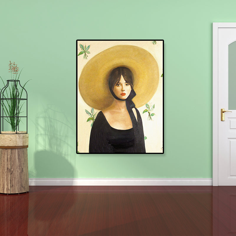 Yellow Traditional Wall Art Painting Print Woman with Straw Hat Canvas for Girls Room Clearhalo 'Art Gallery' 'Canvas Art' 'Traditional' Arts' 1809094
