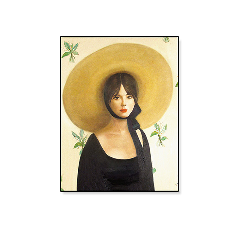 Yellow Traditional Wall Art Painting Print Woman with Straw Hat Canvas for Girls Room Clearhalo 'Art Gallery' 'Canvas Art' 'Traditional' Arts' 1809095