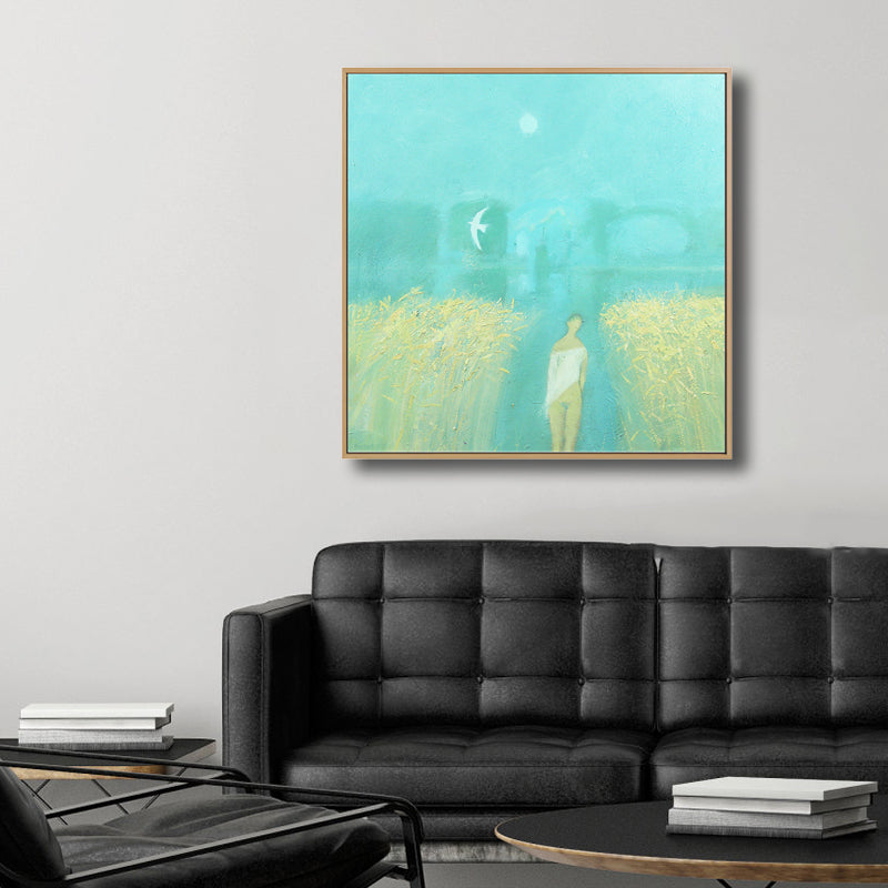 Textured Farm Field Painting Canvas Print Rustic Wall Art Decor for House Interior Green Clearhalo 'Art Gallery' 'Canvas Art' 'Country Art Gallery' 'French Country' 'Rustic' Arts' 1809107