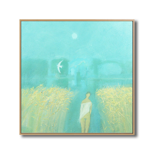 Textured Farm Field Painting Canvas Print Rustic Wall Art Decor for House Interior