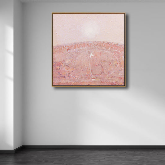 Textured Farm Field Painting Canvas Print Rustic Wall Art Decor for House Interior Pink