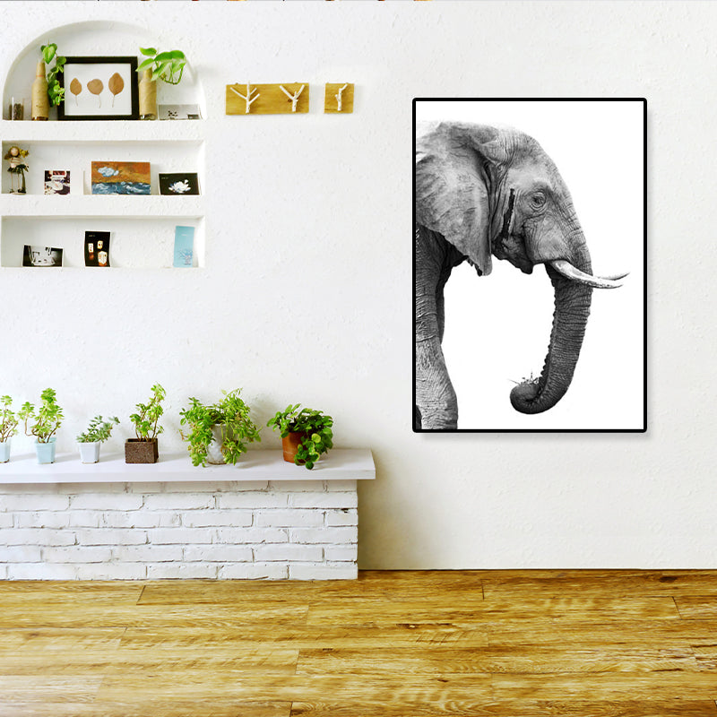 Photographic Print Contemporary Canvas Wall Art with Elephant Pattern in Grey for Room Clearhalo 'Art Gallery' 'Canvas Art' 'Contemporary Art Gallery' 'Modern' Arts' 1809127