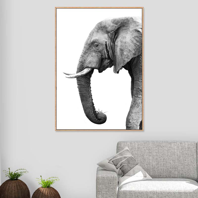 Photographic Print Contemporary Canvas Wall Art with Elephant Pattern in Grey for Room Dark Gray Clearhalo 'Art Gallery' 'Canvas Art' 'Contemporary Art Gallery' 'Modern' Arts' 1809132