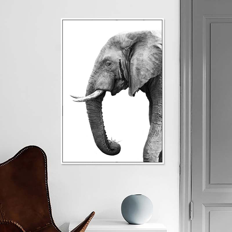 Photographic Print Contemporary Canvas Wall Art with Elephant Pattern in Grey for Room Clearhalo 'Art Gallery' 'Canvas Art' 'Contemporary Art Gallery' 'Modern' Arts' 1809133