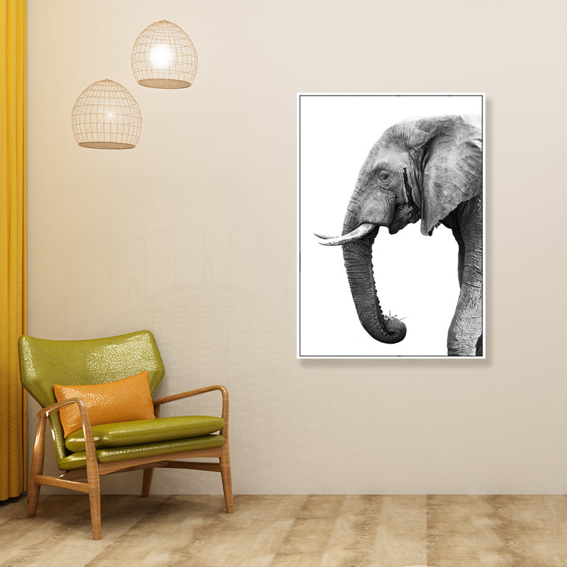 Photographic Print Contemporary Canvas Wall Art with Elephant Pattern in Grey for Room Clearhalo 'Art Gallery' 'Canvas Art' 'Contemporary Art Gallery' 'Modern' Arts' 1809134