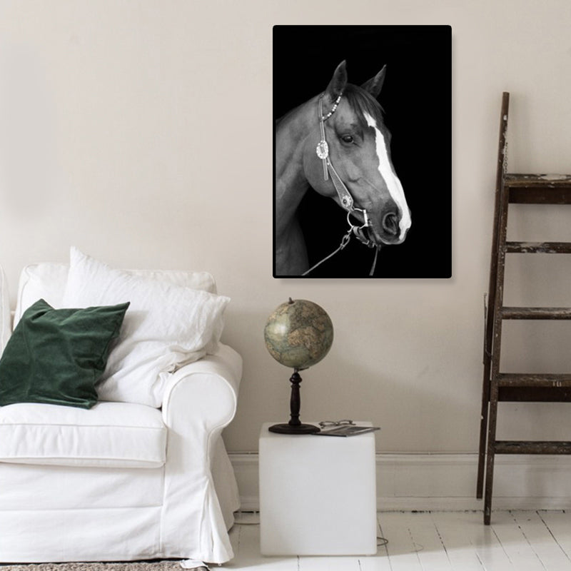 Modern Photo Horse Head Canvas Art Dark Color Textured Wall Decor for Boys Bedroom Grey Clearhalo 'Art Gallery' 'Canvas Art' 'Contemporary Art Gallery' 'Modern' Arts' 1809136